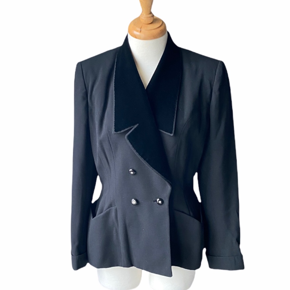 1940's Juilliard Black Wool Blazer with Velvet Lapels, Fits XS